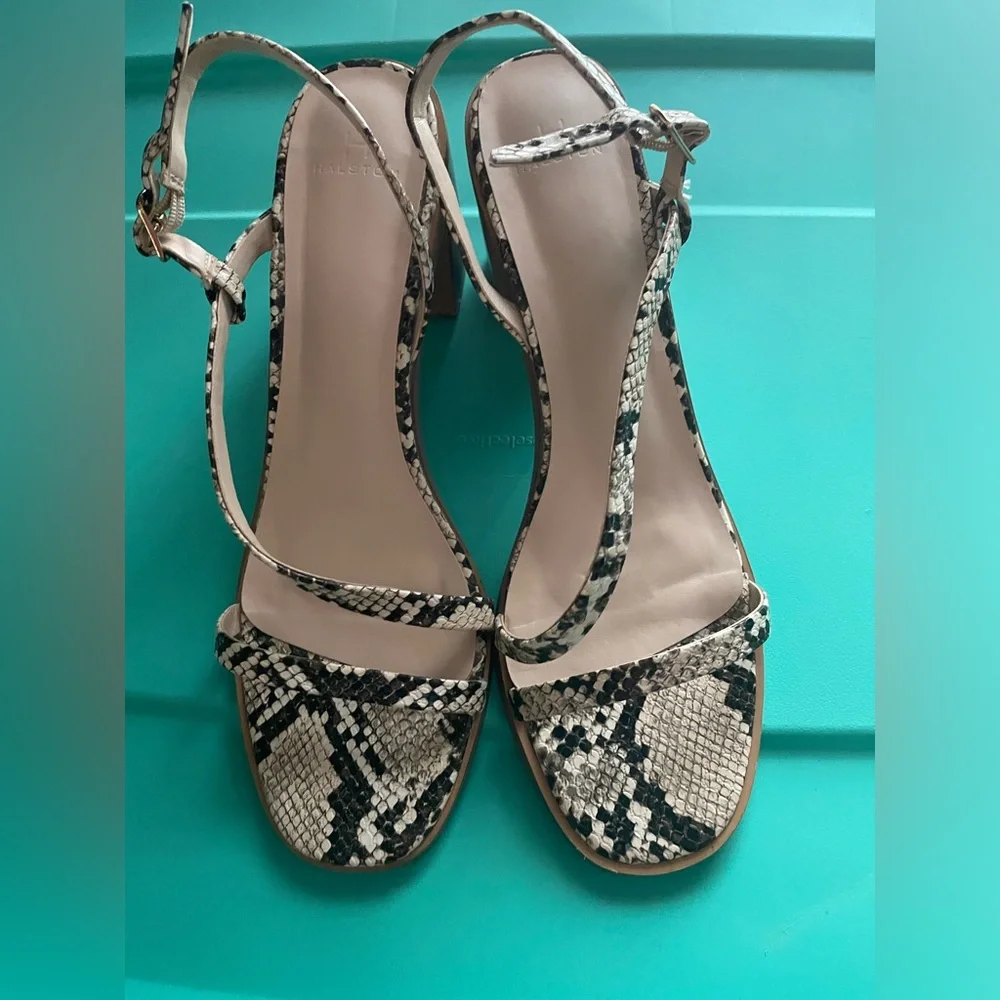 Halston snake print strappy heels